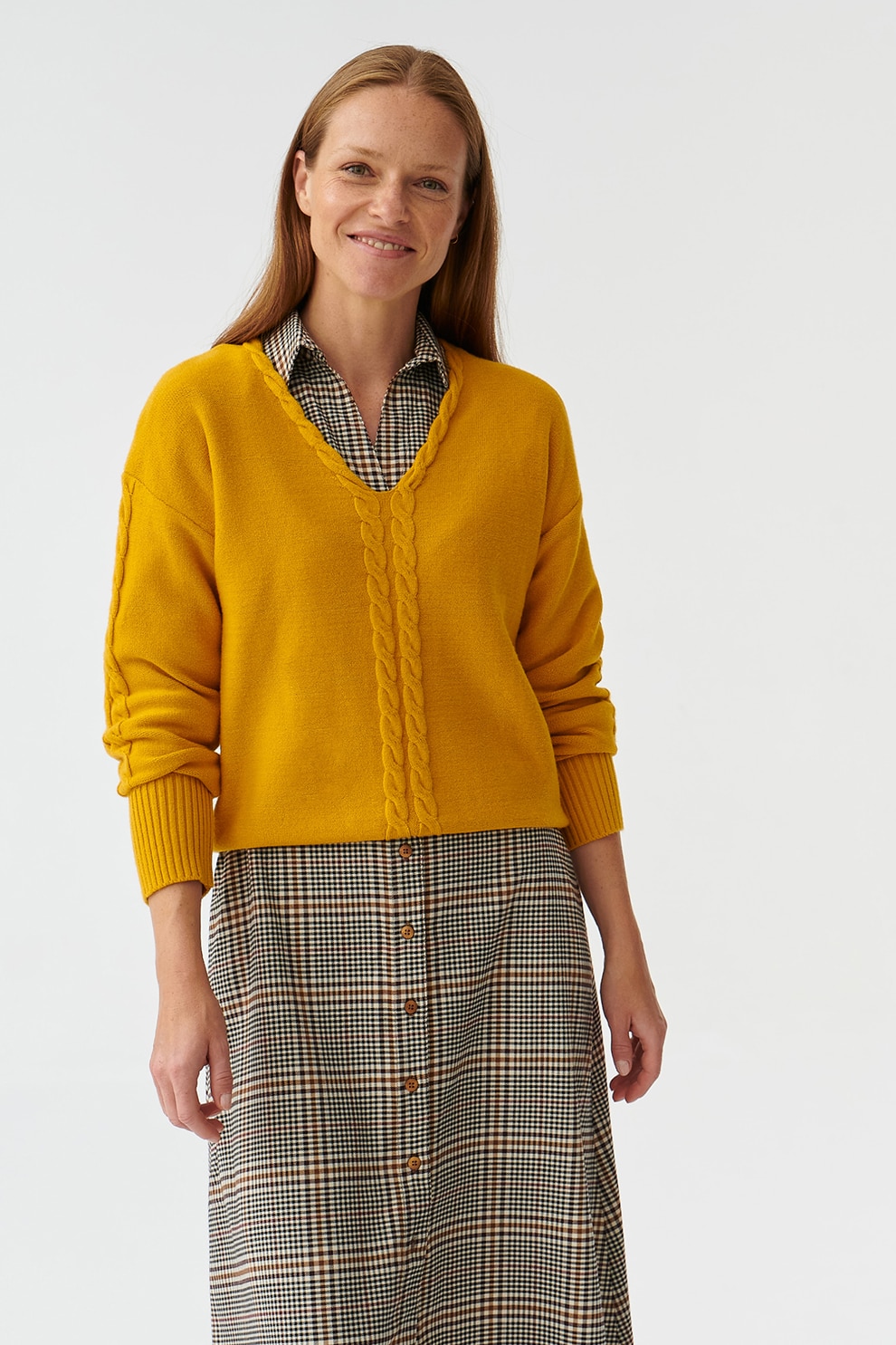 Tatuum, Pulover cu decolteu in V, Galben sofran, S