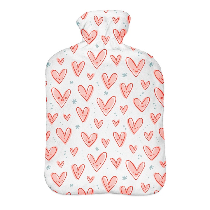 Termofor cu Husa, Perna pentru apa calda, Ferocity, 2 l, Fullprint Hearts