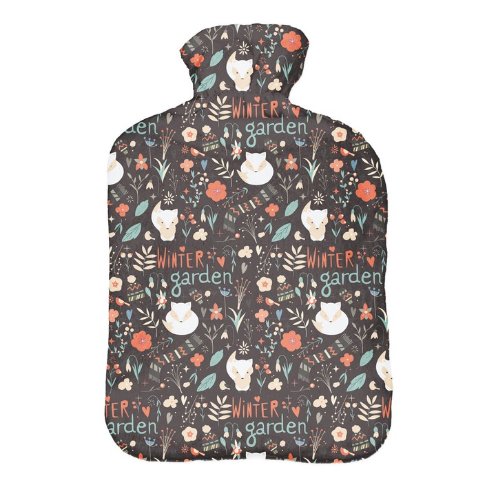 Termofor Cu Husa Moale, Ferocity, 2 L, Imprimeu Complet Iarna, Calmare Rapida A Durerii, Husa Din Polar Placuta, Caldura De Lunga Durata