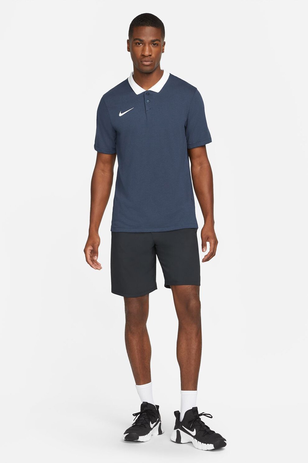 Nike, Футболна тениска с Dri-Fit и яка, Петролносин, L - eMAG.bg