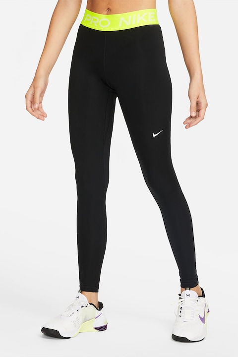 Nike, Фитнес клин Pro с Dri-FIT и лого на талията, Черен