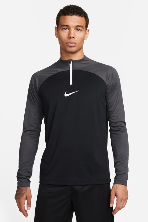 Nike, Фитнес блуза Academy с Dri-FIT и къс цип, Антрацитно сиво/Черен