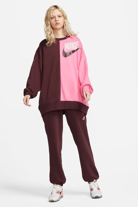 Nike, Bluza sport supradimensionata cu aspect contrastant, Roz/Violet pruna