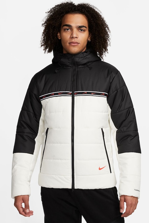 Nike, Капитонирано зимно яке Repeat с качулка, Бял/Черен