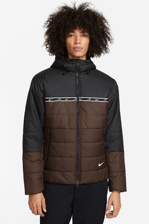 Nike, Geaca cu gluga si vatelina Repeat, Negru/Maro