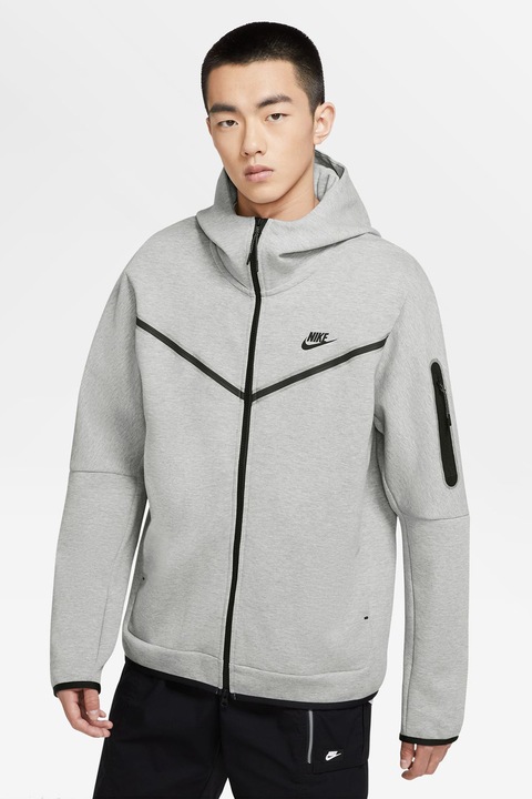 Nike, Hanorac cu logo Tech, Gri deschis melange