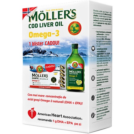 Ulei De Ficat De Cod Moller S Cod Liver Oil Omega 3 Lamaie 250 Ml Blister 30 Cps Emag Ro