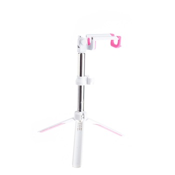 Selfie stick cu telecomanda Bluetooth, 68 cm, trepied, culoare roz Selfie stick cu telecomanda Bluetooth, 68 cm, trepied, culoare roz