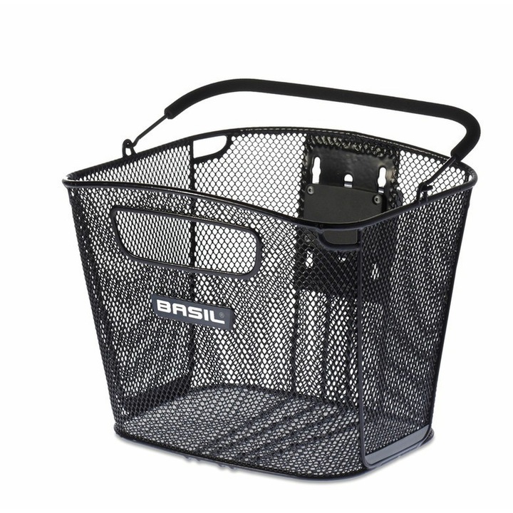 Cos de bicicleta Basil Bold KF, 28x34x27cm, negru, cu suport