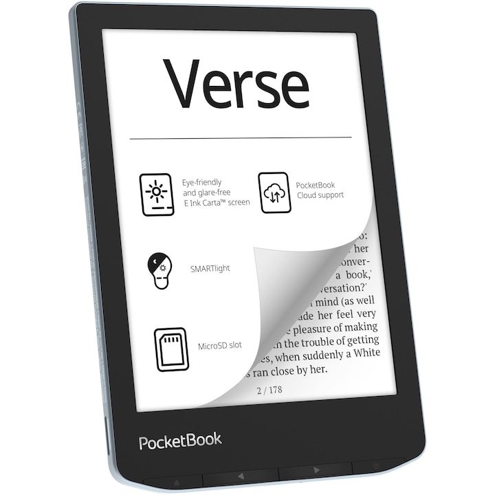 eBook Reader PocketBook Verse PB629, ecran tactil 6.0" E Ink Carta™ 1200, 212dpi, 8GB, SMARTlight, G-sensor, WiFi, Bright Blue