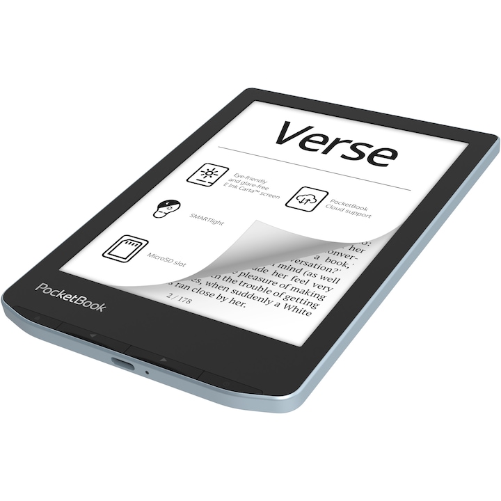 eBook Reader PocketBook Verse PB629, ecran tactil 6.0" E Ink Carta™ 1200, 212dpi, 8GB, SMARTlight, G-sensor, WiFi, Bright Blue
