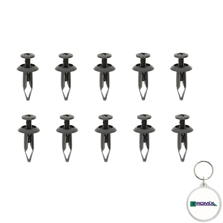 Set 10 buc. pin fixare tapiterie ROM B14992, universal 6.5X23MM si breloc Romix