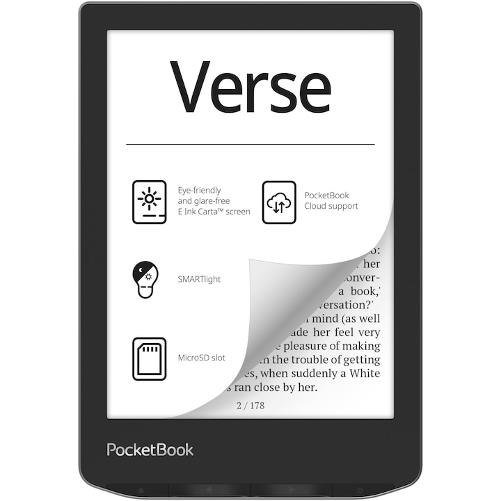 eBook четец PocketBook Verse PB629, Сензорен екран 6.0" E Ink Carta™ 1200, 212dpi, 8GB, SMARTlight, G-sensor, WiFi, Mist Grey