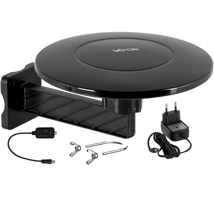 Omnidirectional TV antenna VA0039 Vayox, Digital360, DVB-T/DVB-T2 földi televízióhoz, kültéri, VHF, UHF, FULL HD, 4K, LTE szűrő 4G 5G, 12V, Fekete