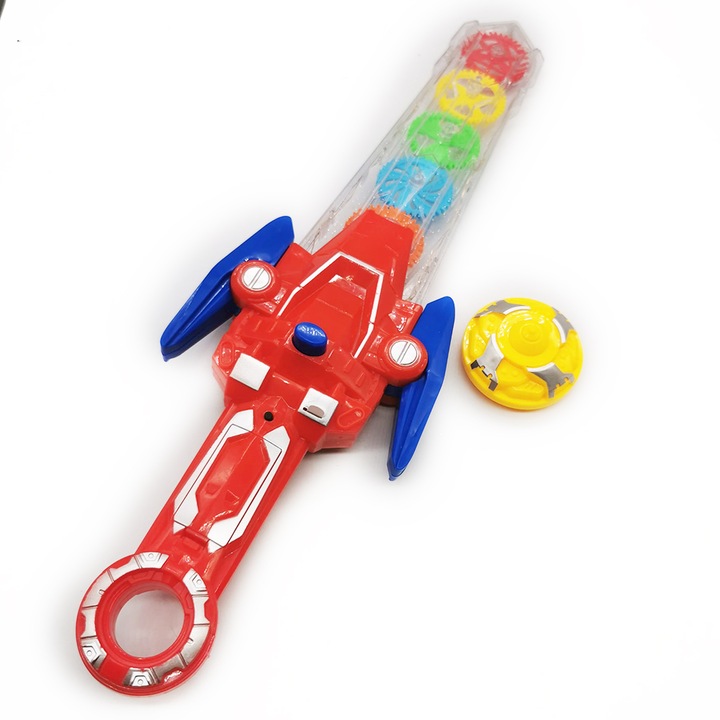 Sabie transparenta cu sunet si lumini, angrenaj de roti dintate, Spinner cu sunet si lumini, 36 cm, VisionXXI