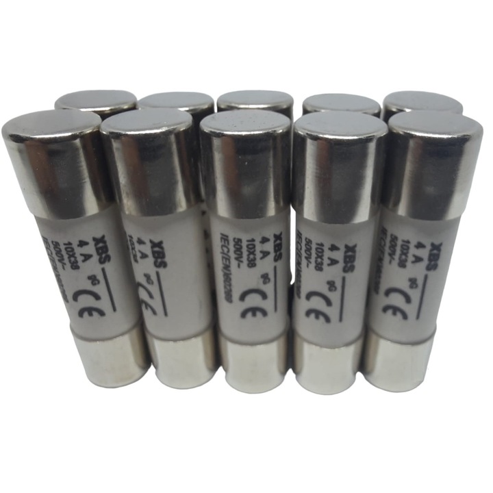 Set 10 sigurante fuzibile cilindrice ceramica 10x38 4A 500V AC gG