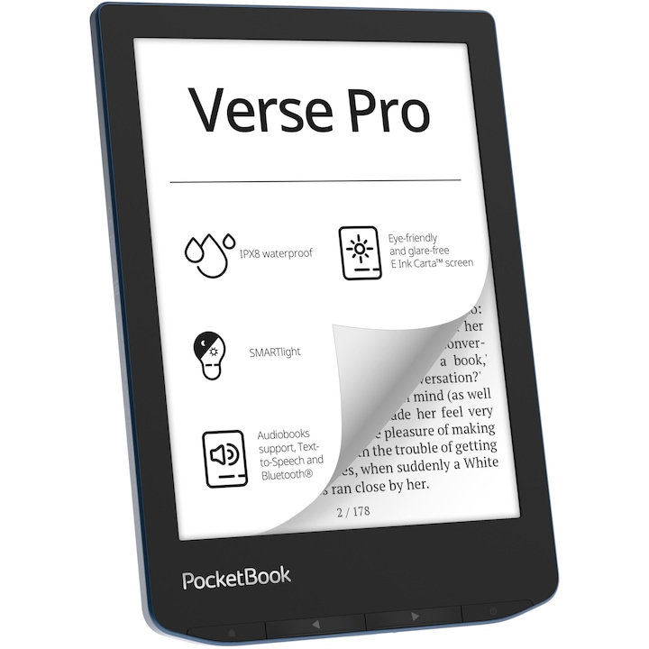 eBook Reader PocketBook Verse Pro PB634, ecran tactil 6.0" E Ink Carta™ 1200, 300dpi, 16GB, SMARTlight, G-sensor, WiFi&Bluetooth, Azure