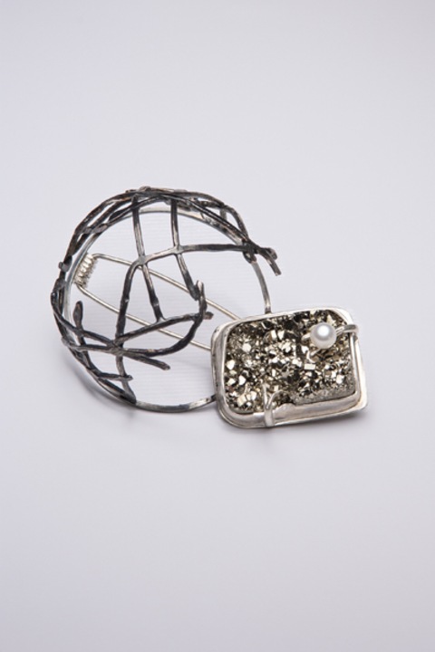 Brosa SIMBIOZA, Argint 925, patinat, Perla de cultura, 17.50g