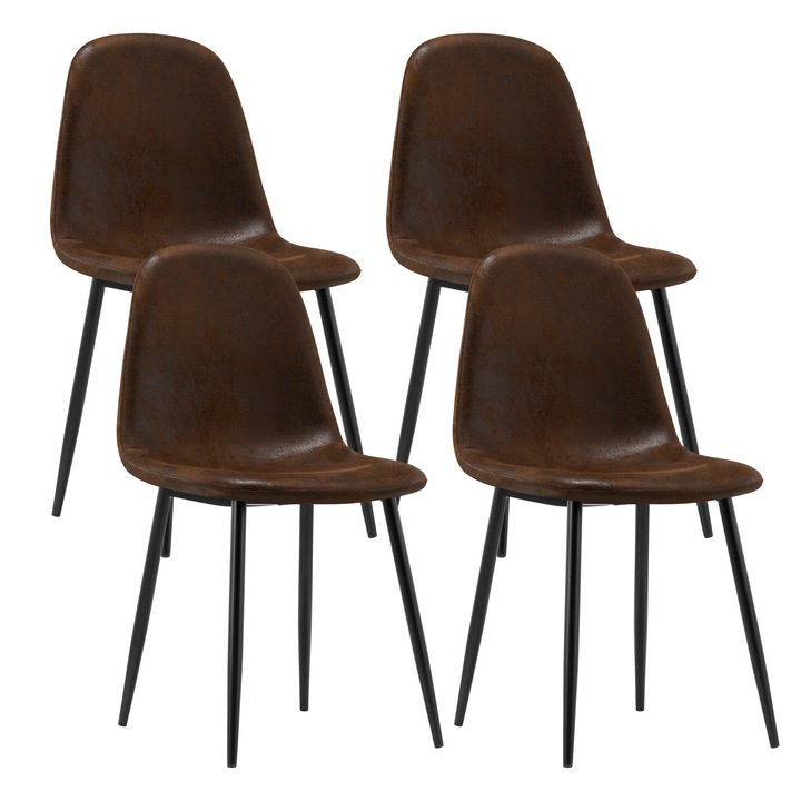 Set 4 scaune bucatarie living, horeca, tapiterie stofa micro suede vintage maro, max 120 KG, 54 X 45 X 86 cm, Ziya maro