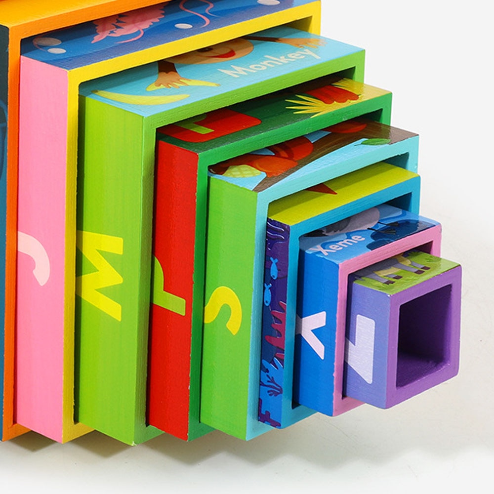 Turn Montessori din lemn 10 cuburi Alfabet si Animale, multicolor ...