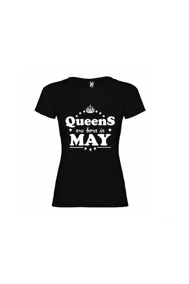 Tricou „QUEENS are born in MAY” NEGRU pentru DAMA, cu maneca scurta, S