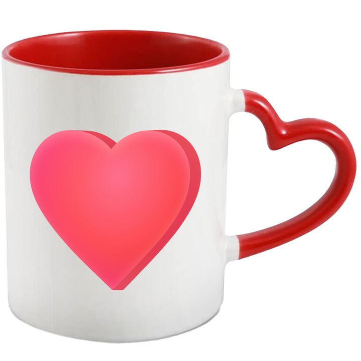 Cana Cu Inima, Iubire, Dragoste, Multicolor 330 ml, Ceramica cu Maner Inima Rosie