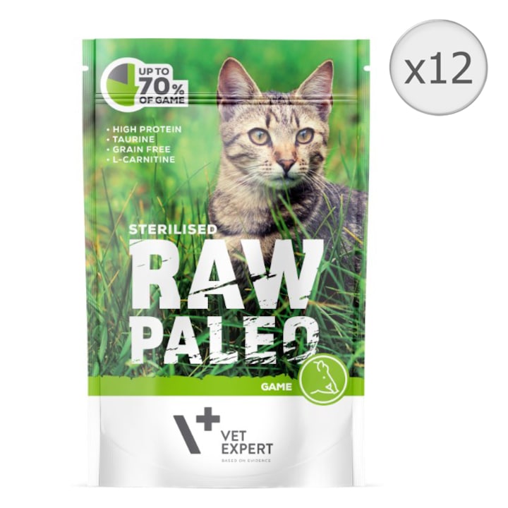 Hrana umeda pentru pisici Raw Paleo, Sterilized, Vanat, 12 x 100 g