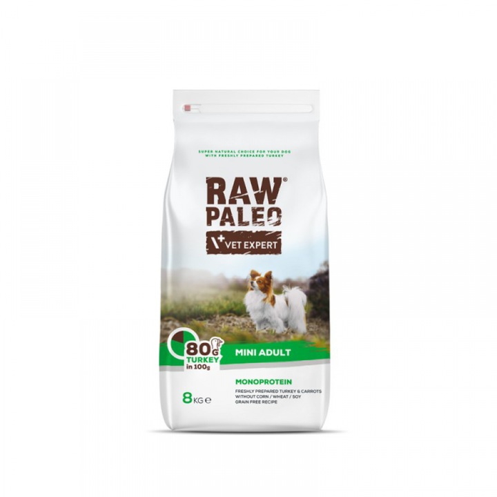 Суха храна за кучета Raw Paleo, Пуешко, Adult Mini, 8 кг