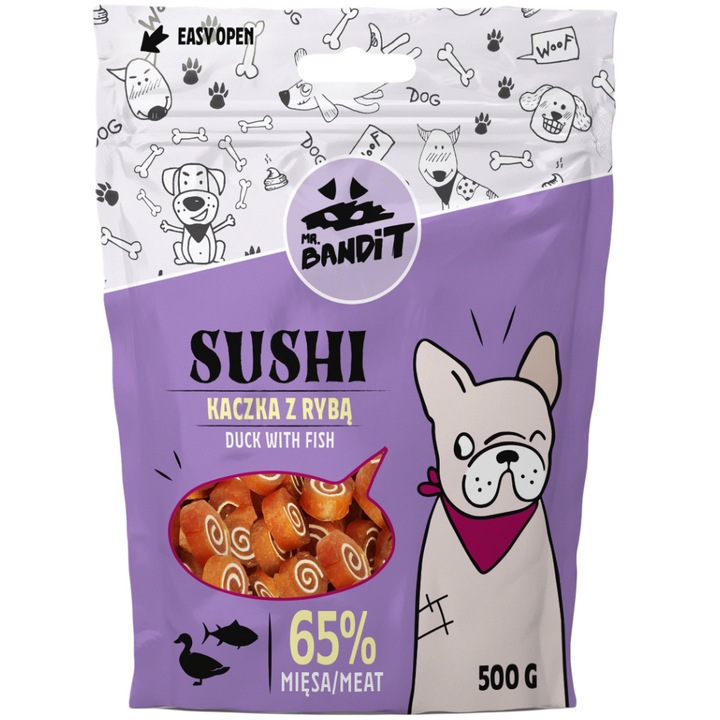 Recompense pentru caini Mr.Bandit, Rata si Peste, 500 g