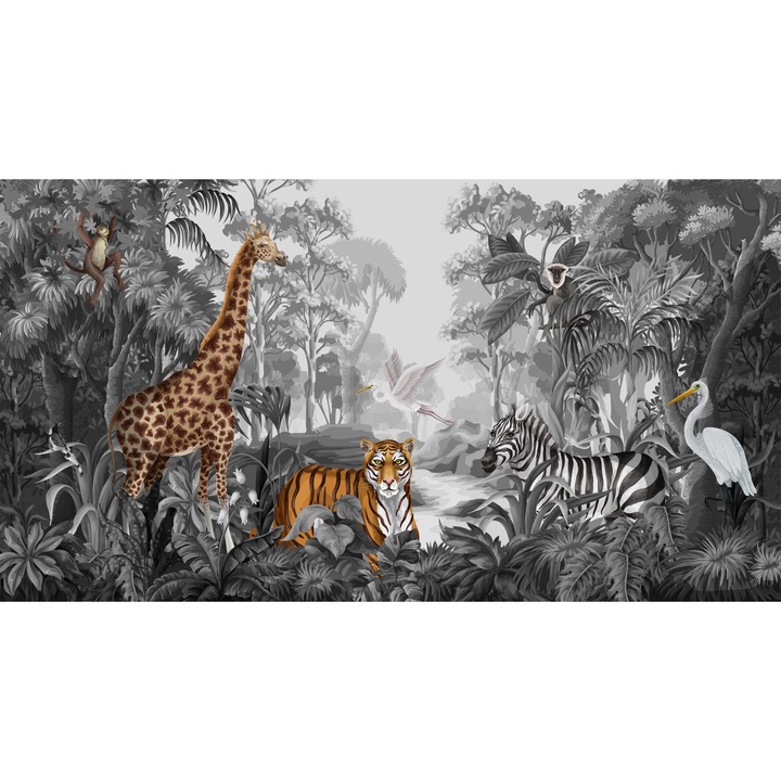 Fototapet fara imbinari H 250 cm x L 400 cm Jungla Alb si Negru