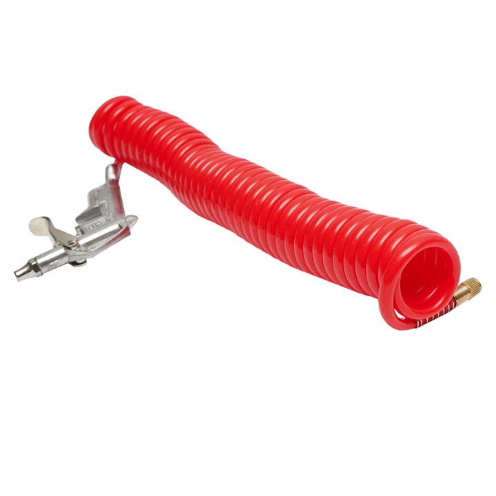 Set pistol aer comprimat si furtun rosu 21 spire, pentru intretinere si curatare praf cabina