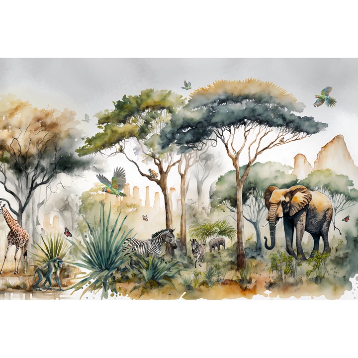 Fototapet 3d fara imbinari H260xL400cm Animale In Acuarele