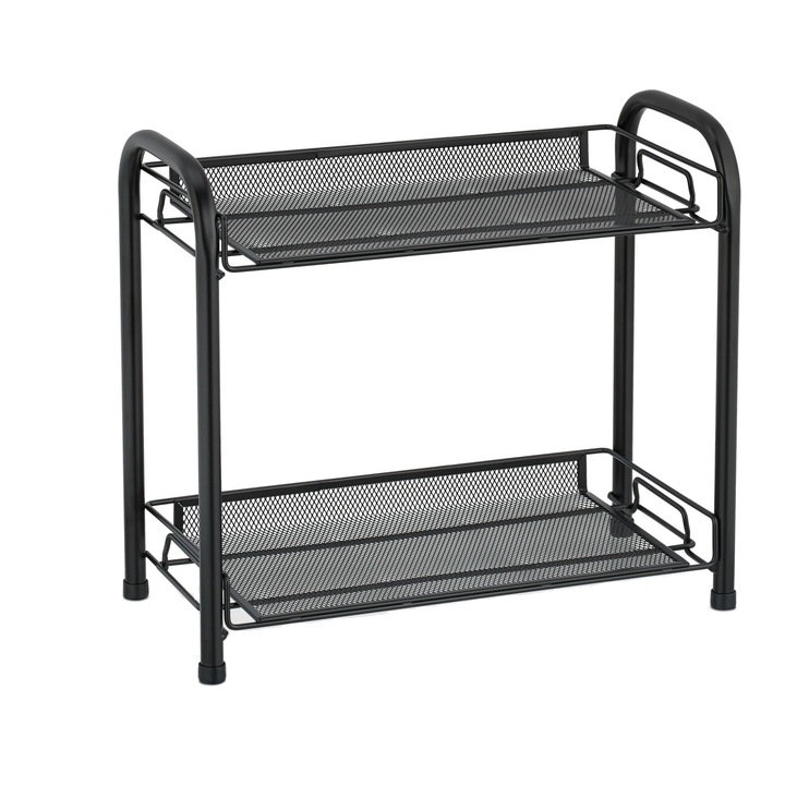 Etajera metalica pentru bucatarie sau birou, Relaxdays, 2 rafturi, dimensiuni 33 x 27 x 17 cm, negru
