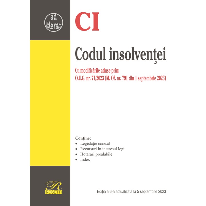 Codul insolventei, Editia a 6-a actualizata la 5 septembrie 2023, Rosetti