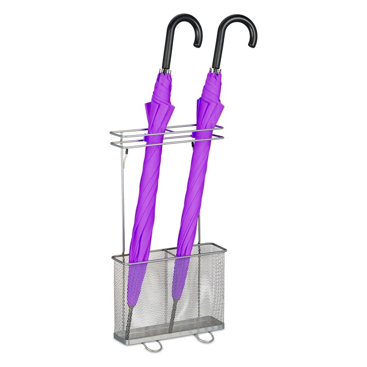 Suport dublu pentru umbrele, otel, dimensiuni 54 x 30,5 x 15 cm, gri, Relaxdays