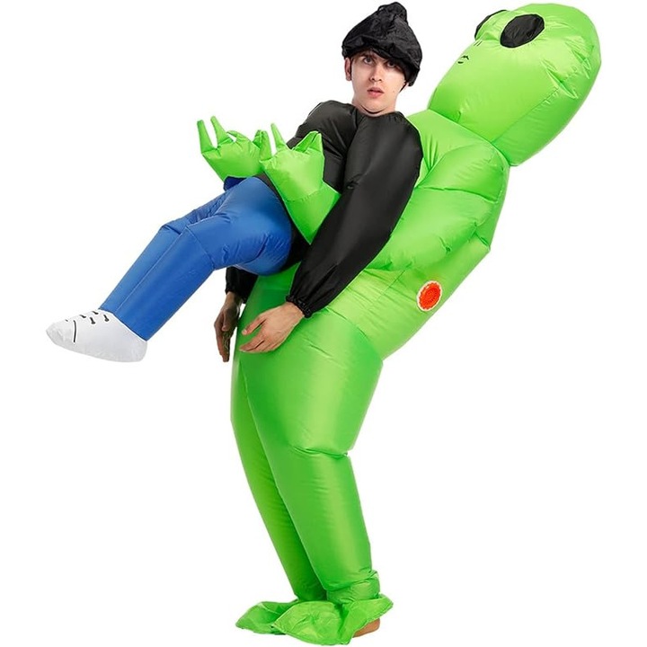 Costum gonflabil, Model extraterestru, Cafuneplus®, ventilator, poliester, 150-180 cm, pentru Halloween, Craciun, petreceri, Multicolor
