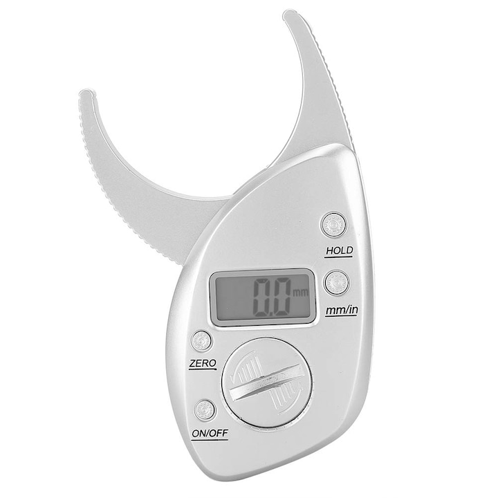 Cutimetru (Caliper) pentru masurarea grasimii corporale, Cafuneplus®, afisaj LCD, ABS, 0-50mm, Argintiu