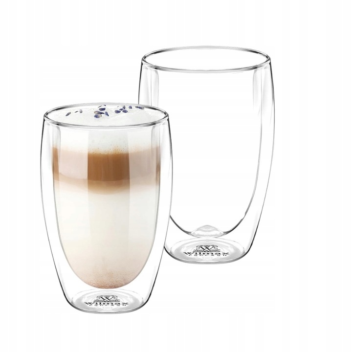 Комплект 2 двустенни стъклени чаши, Wilmax England, термоустойчиви, 500 ml