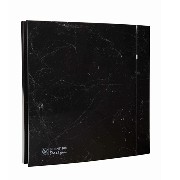Ventilator de extractie pentru baie Soler & Palau Silent 100 CZ Marble Black Design 4C, Sistem axial, Diametru 100 mm, 2100 RPM, Debit de aer 85 mc/h