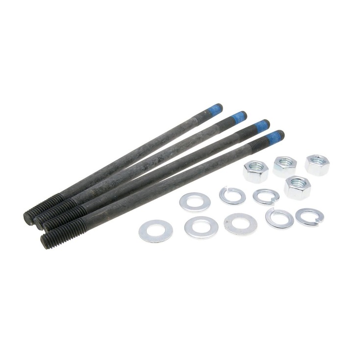 Set Suruburi chiulasa + Piulite + Saibe, CIF, M7 x 140 mm, Compatibil cu Vespa Primavera 125/ET3/PX 125/150, Negru/Argintiu