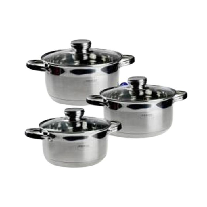 Set oale 6 piese FRICO, capacitate 2.9L, 3.9L, 5L, inductie, cu capac sticla, Inox