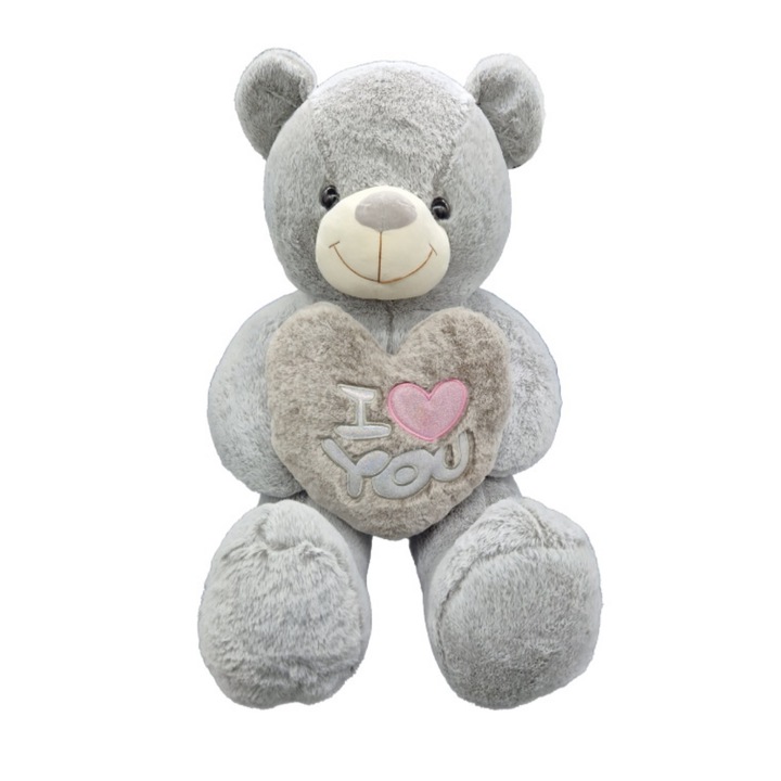 Urs de plus gri cu inima I LOVE YOU 95 cm, Nichita Impex