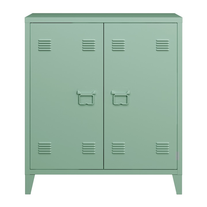 Dulap metalic, en.casa, PXSL-0208 Oripaa, 90 x 80 x 33 cm, otel, verde pastel mat, cu 1 raft, incuietoare magnetica si usa cu fante pentru aerisire
