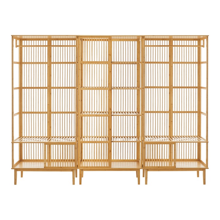 Set garderoba, en.casa, 1x PXNB-0706 - 2x PXNB-0707 Trundholm - Vemb, 185 x 240 x 45 cm, bambus, natur