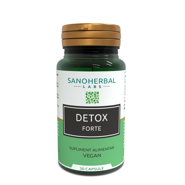 Detox Forte Complex, Sanoherbal Spania, Supliment alimentar pentru detoxifiere pe baza de Silimarina, Colina, Desmodium, ALA, si Vitamina C, 30 capsule