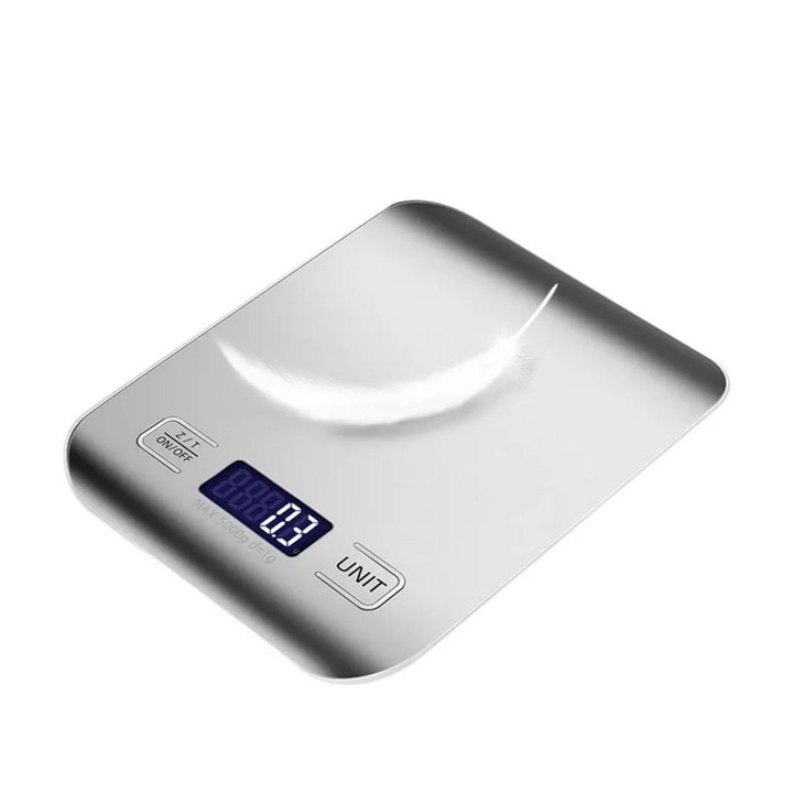 Elektronikus digitális konyhai mérleg, Saraada, rozsdamentes acél mérőfelület, 5kg