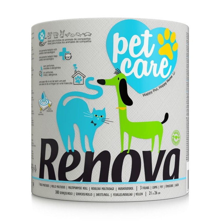 Prosop de hartie pentru ingrijirea animalelor, Renova, 23.5x19x19 cm, Alb