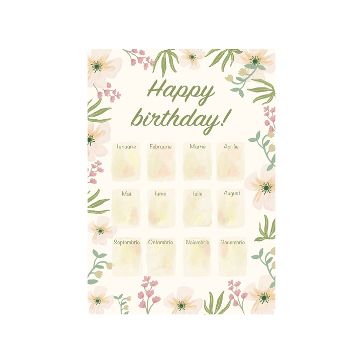 Calendar copii pentru zile de nastere Flowers, format A4, hartie texturata 250g
