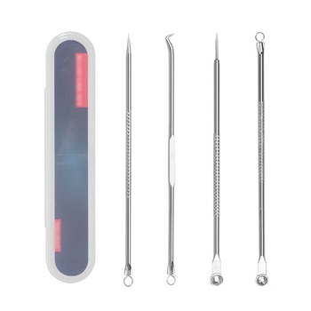Set 4 instrumente pentru extragerea punctelor negre QttvbTna, inox, argintiu Set 4 instrumente pentru extragerea punctelor negre QttvbTna, inox, argintiu
