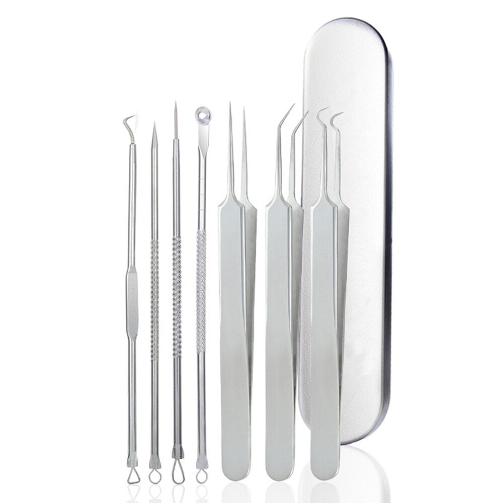 Set de 7 instrumente pentru extragerea punctelor negre, QttvbTna, inox, cu cutie de depozitare